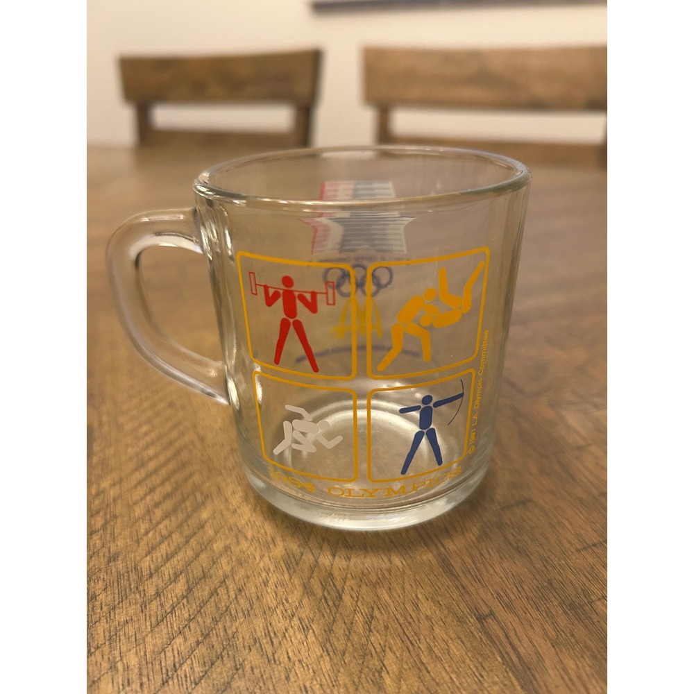Vintage 1984 Los Angeles Olympics McDonalds Glass Mug Pictograms Clear Star Logo